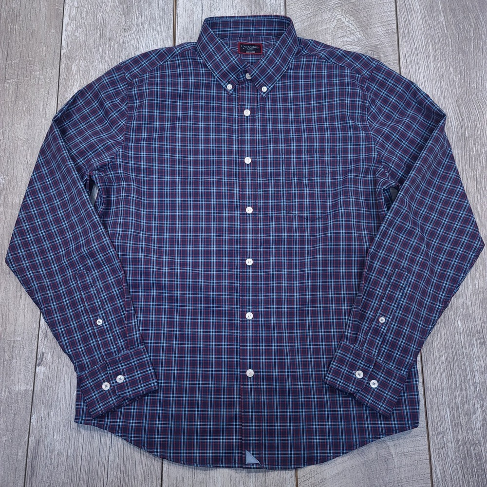 UNTUCKit Martinet Shirt Men Size Large Blue Red Plaid Slim Fit Button Down Top